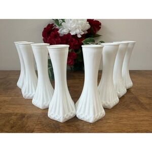 Vintage Hoosier Glass Milk Glass Bud Vases Set Holiday Wedding Decor MCM Styling